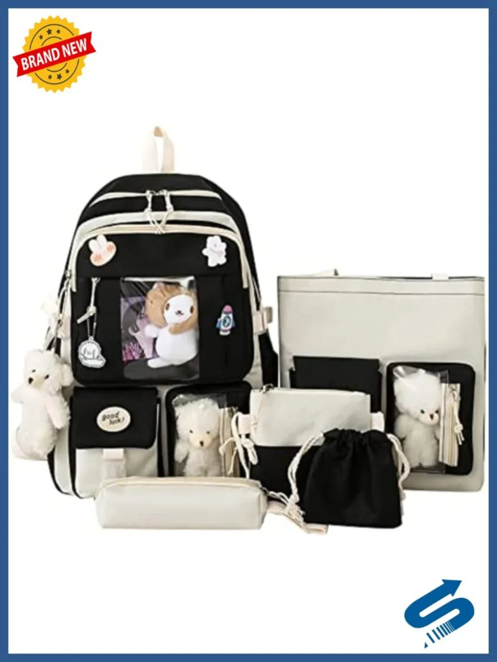 Kawaii Cute Nylon Backpack Set 17in Sports Bag w/ Shoulder Bag Pencil Case Tote
